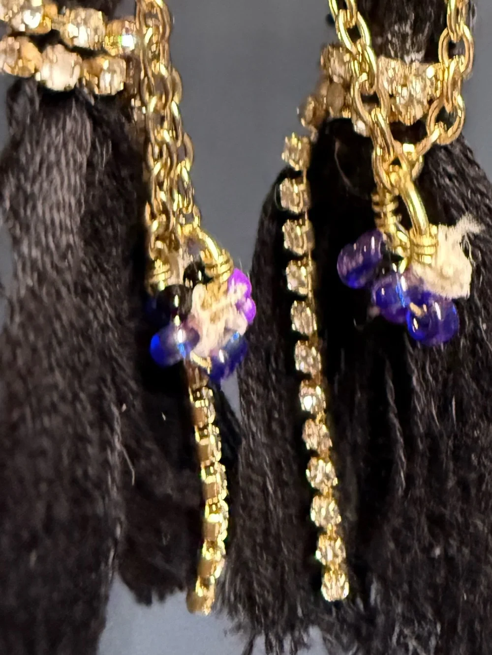 Handmade Purple Skull Tassel Earrings Gold Rhinestone Rhinestone Dangle Goth